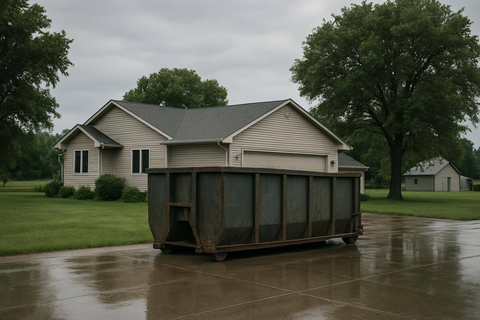 Mid-size dumpster in front of a house in Eagle, NE