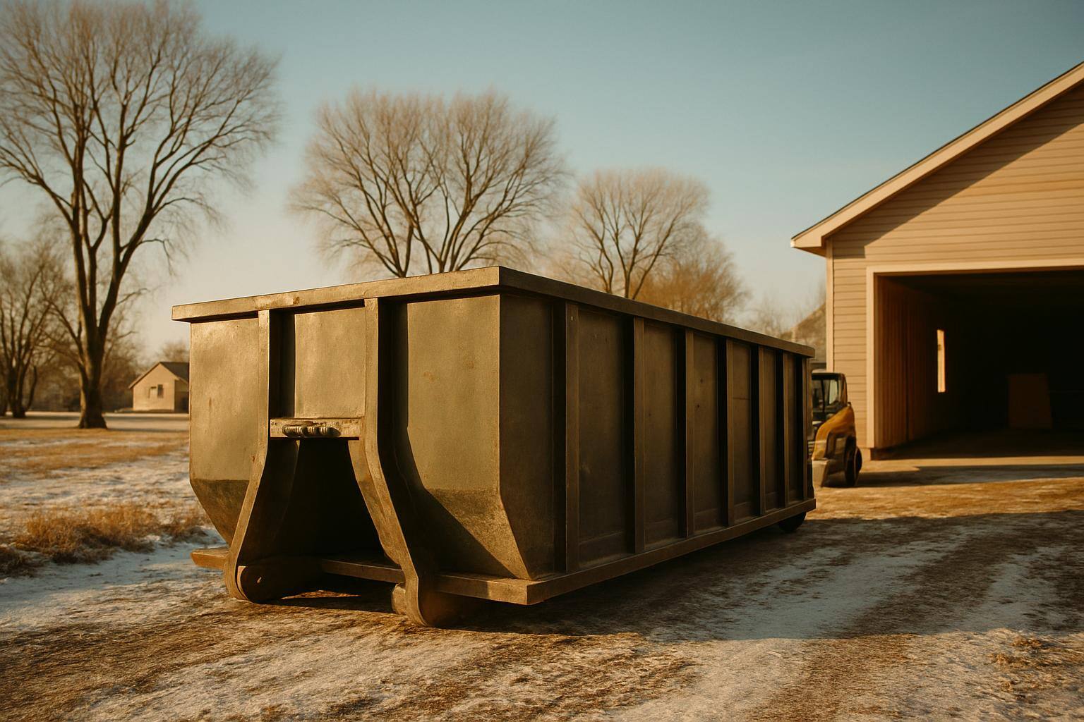 Clean roll-off dumpster at tidy jobsite in Nebraska